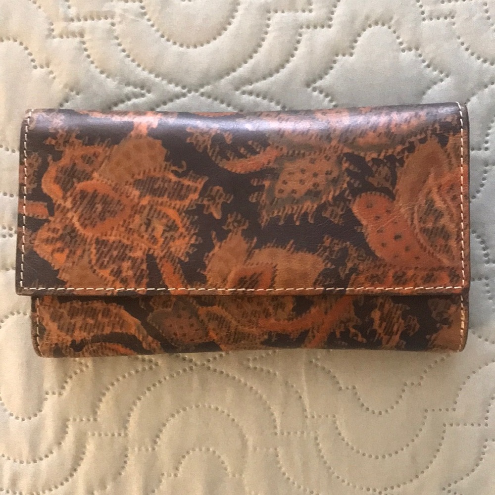 (Final sale)Patricia Nash Brown and Tan Floral Embossed Leather Wallet
